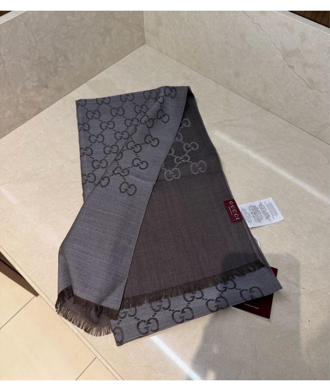 GUCCI Коричневый шерстяной шарф, фото 7