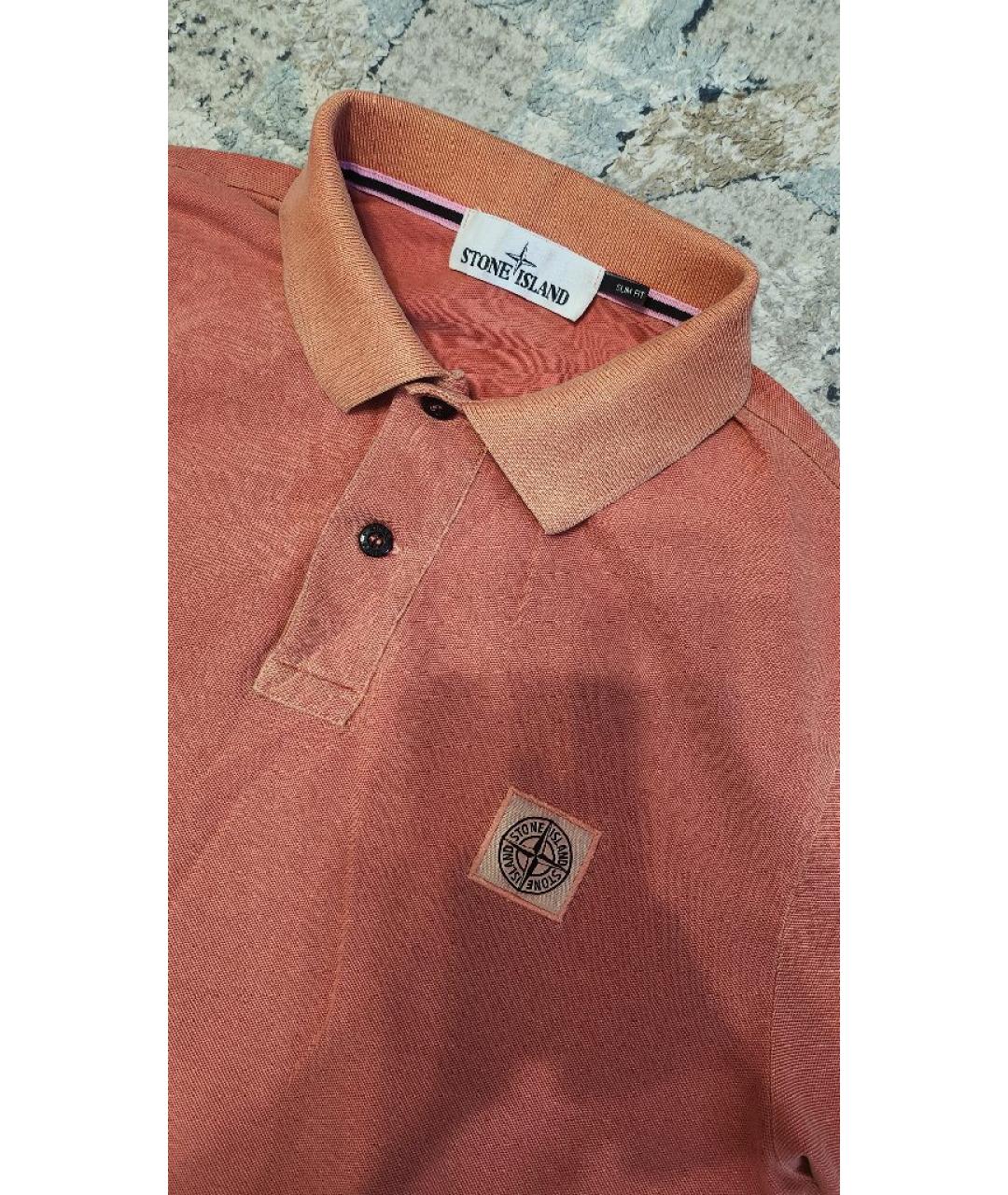 STONE ISLAND Коралловое хлопковое поло с коротким рукавом, фото 2