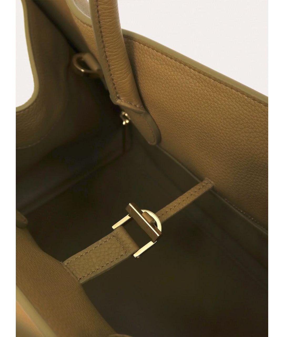 FERRAGAMO Горчичная кожаная сумка с короткими ручками, фото 4