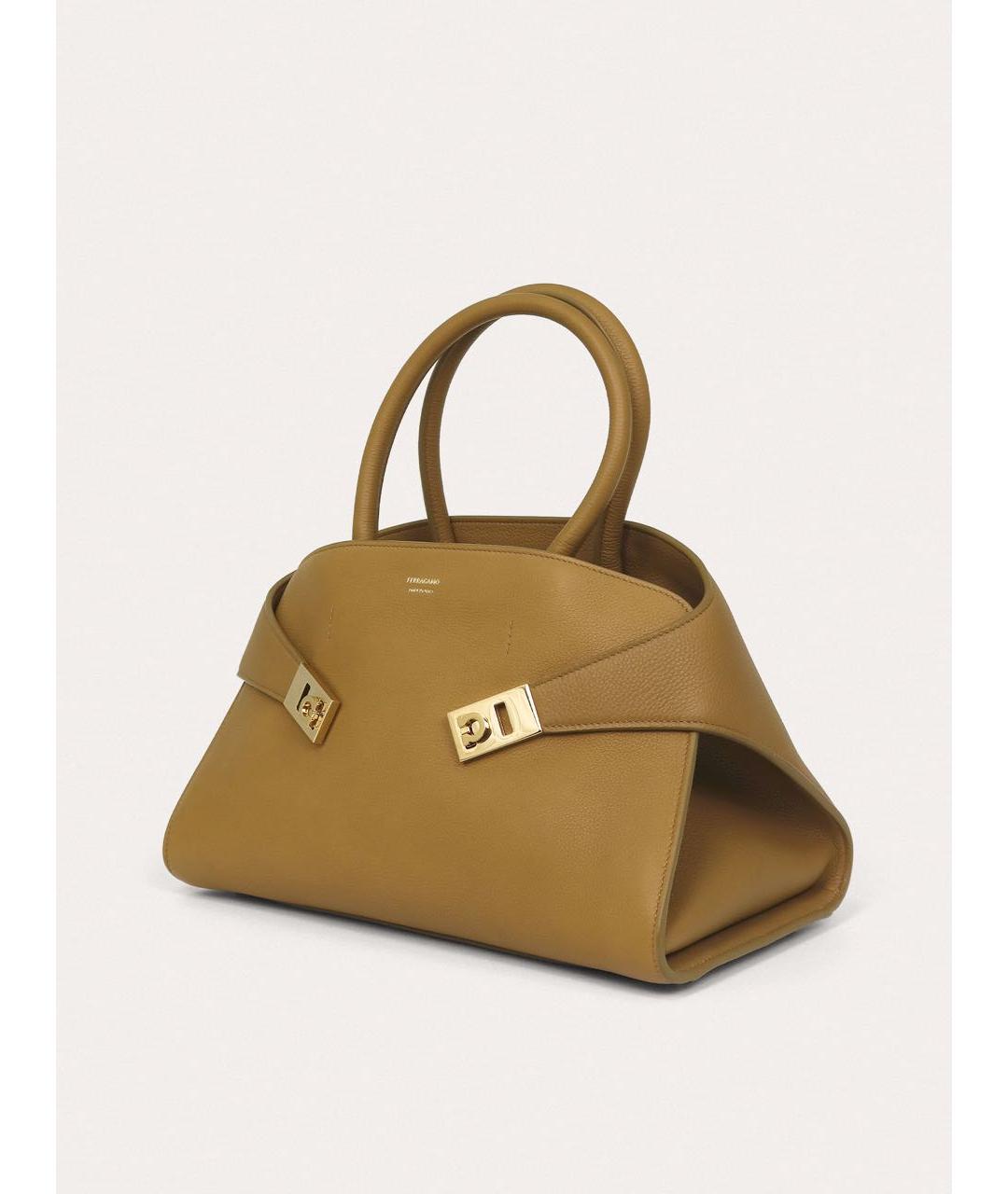 FERRAGAMO Горчичная кожаная сумка с короткими ручками, фото 2