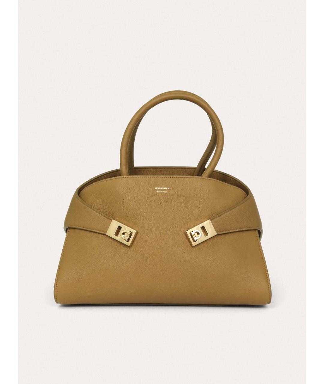 FERRAGAMO Горчичная кожаная сумка с короткими ручками, фото 9