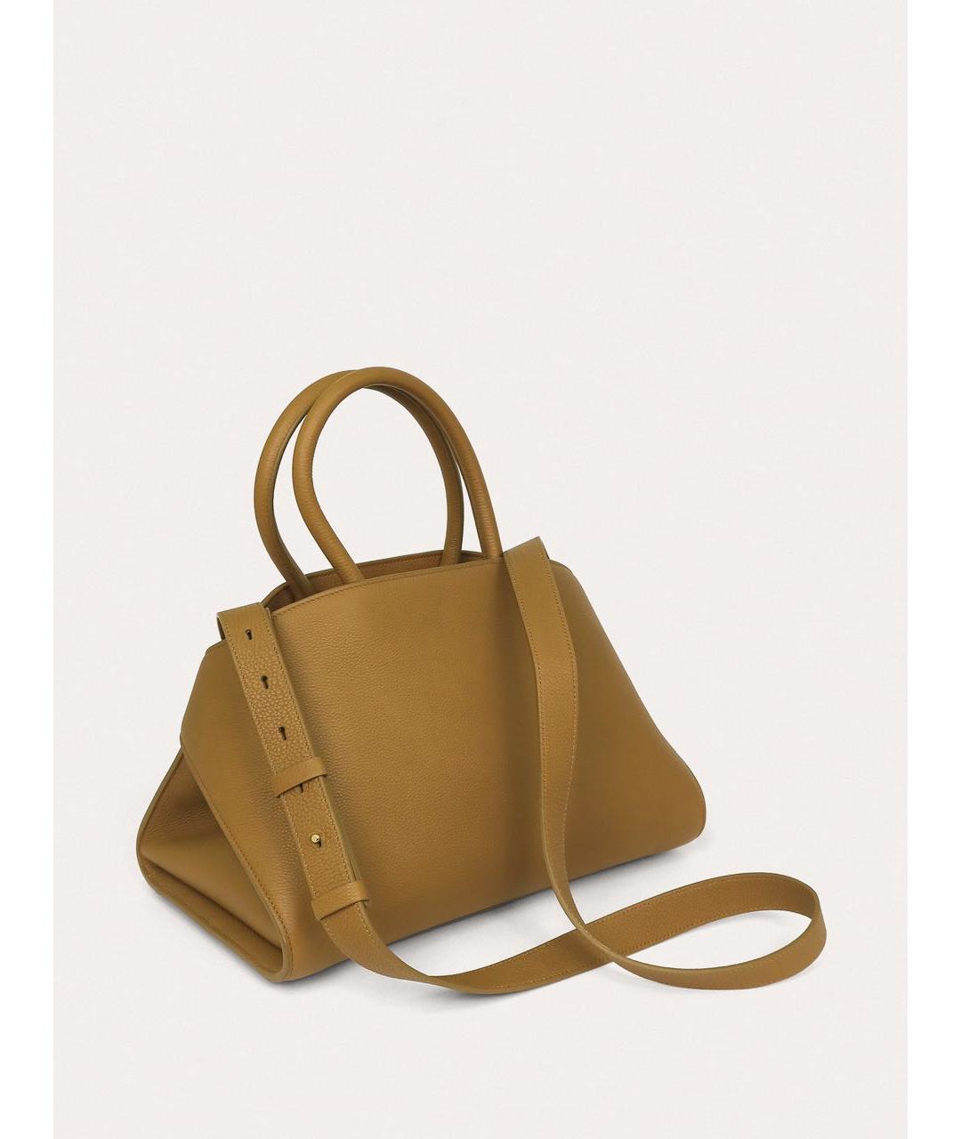 FERRAGAMO Горчичная кожаная сумка с короткими ручками, фото 7