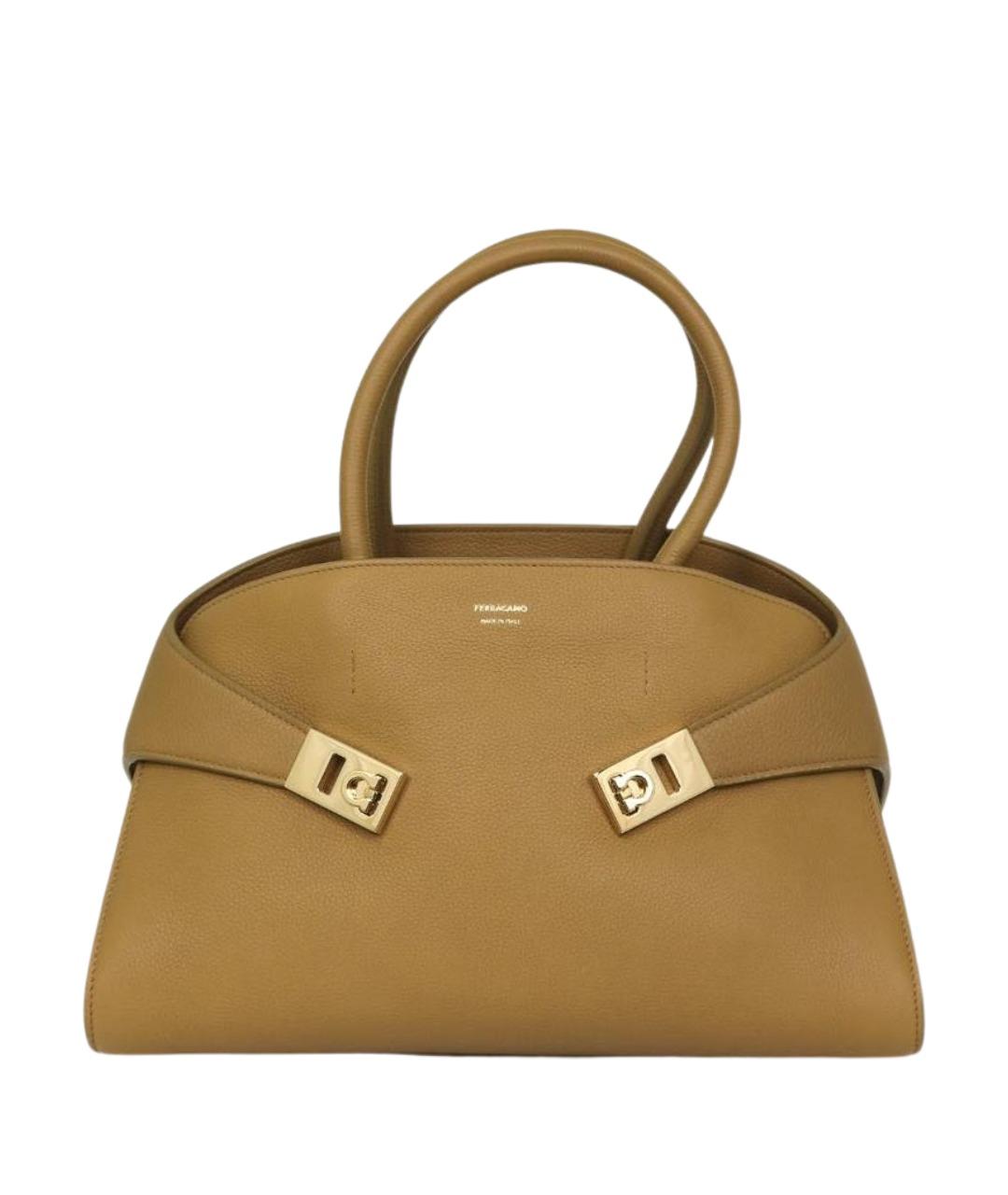 FERRAGAMO Горчичная кожаная сумка с короткими ручками, фото 1