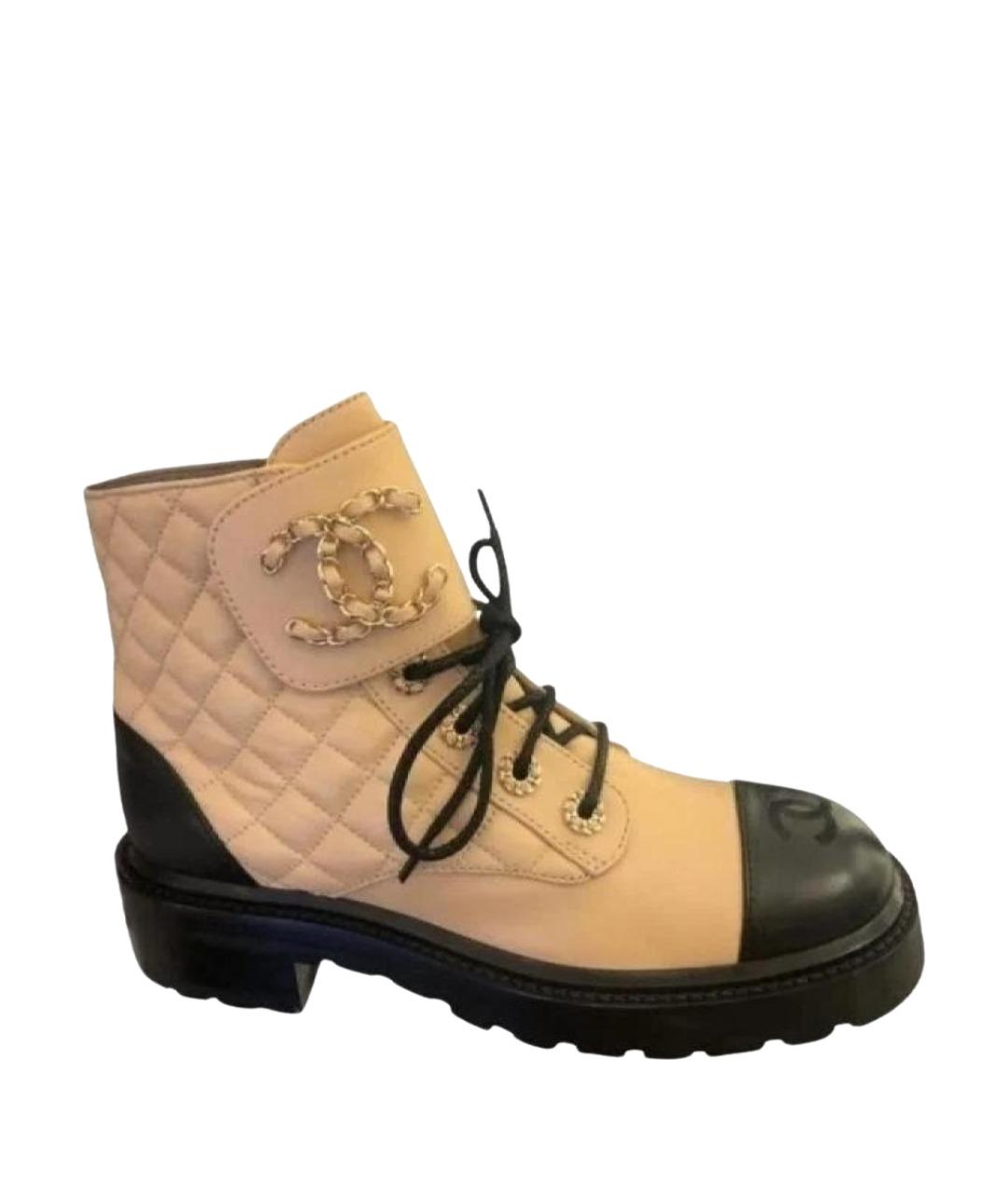 CHANEL Бежевые кожаные ботинки, фото 1