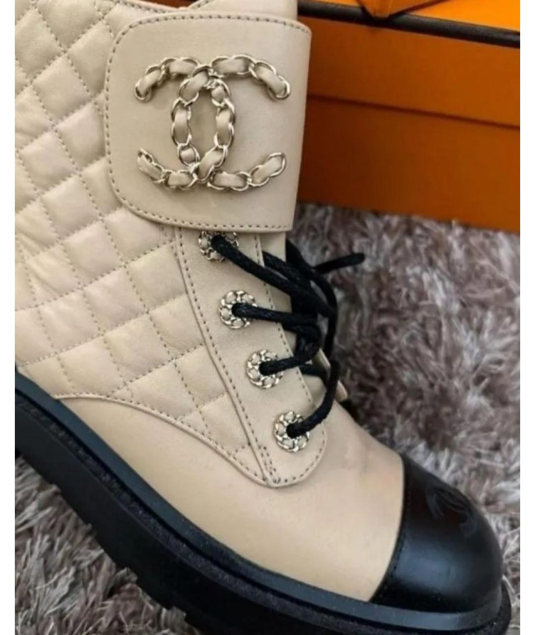 CHANEL Бежевые кожаные ботинки, фото 5