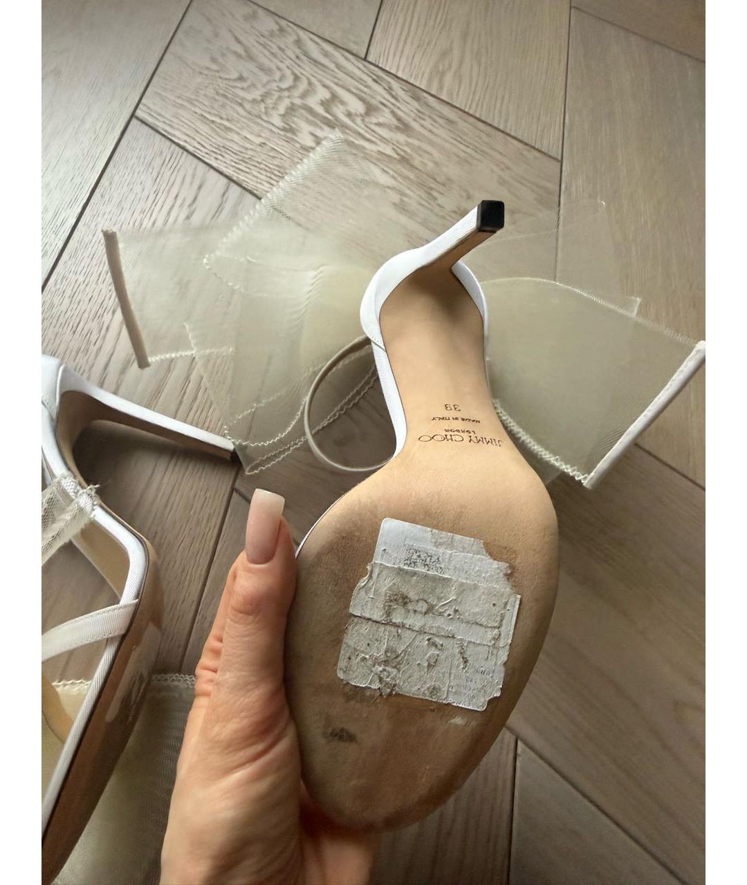 JIMMY CHOO Белые текстильные босоножки, фото 4