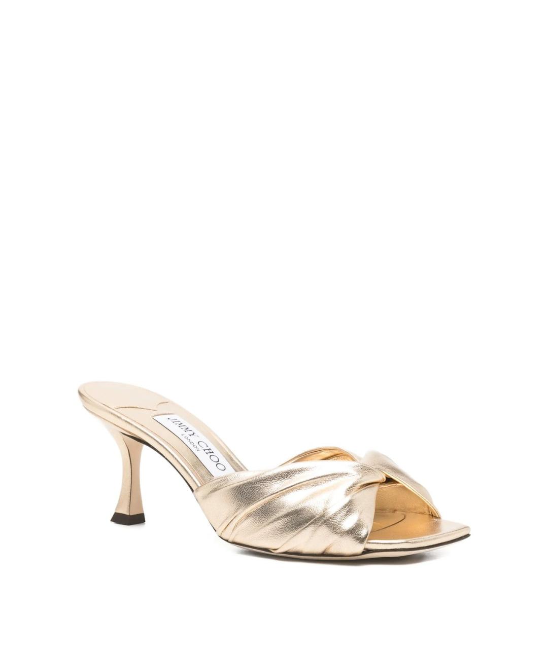 JIMMY CHOO Золотые кожаные мюли, фото 2