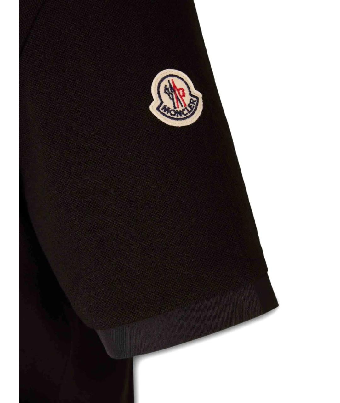 MONCLER Черное хлопковое поло с коротким рукавом, фото 3