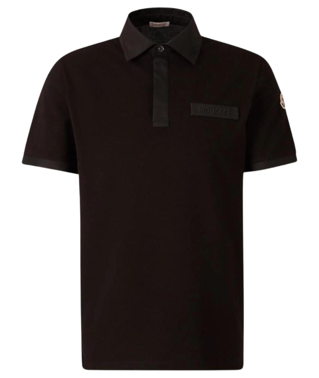 MONCLER Черное хлопковое поло с коротким рукавом, фото 1
