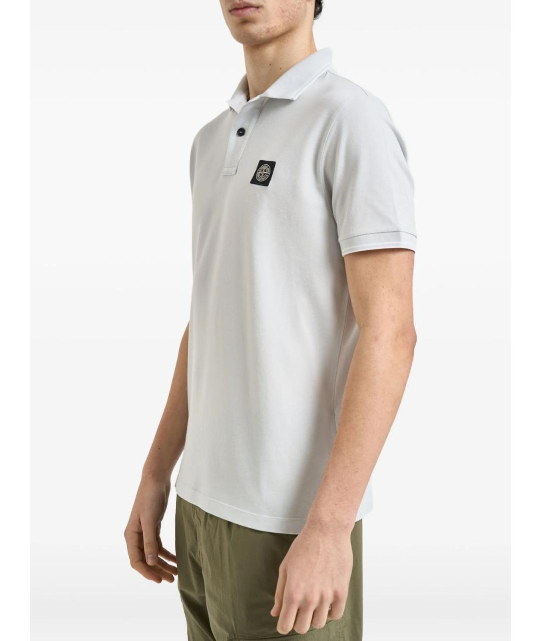 STONE ISLAND Голубое хлопковое поло с коротким рукавом, фото 3