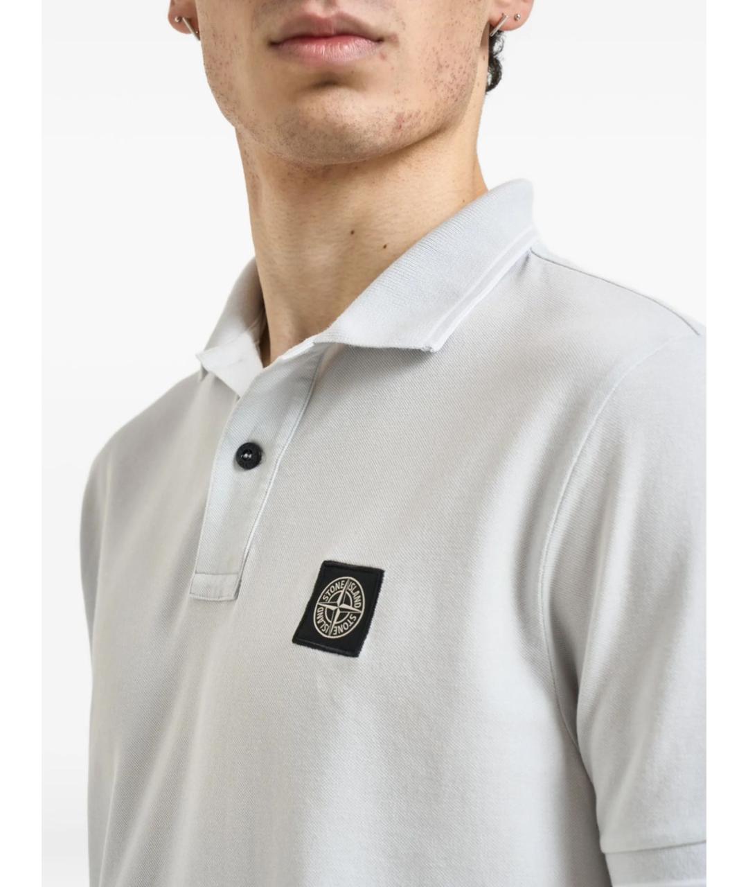 STONE ISLAND Голубое хлопковое поло с коротким рукавом, фото 2