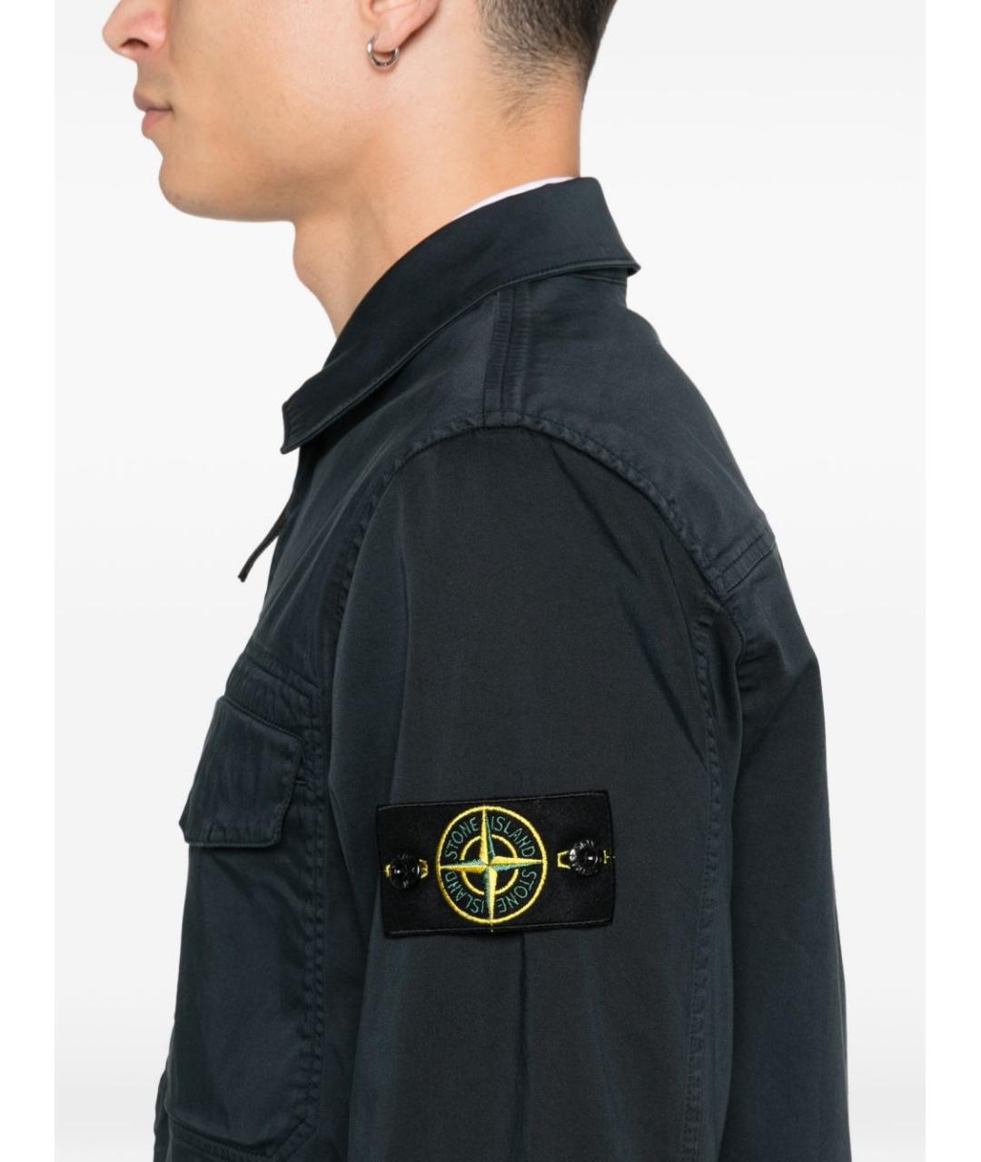 STONE ISLAND Темно-синяя хлопковая кэжуал рубашка, фото 4