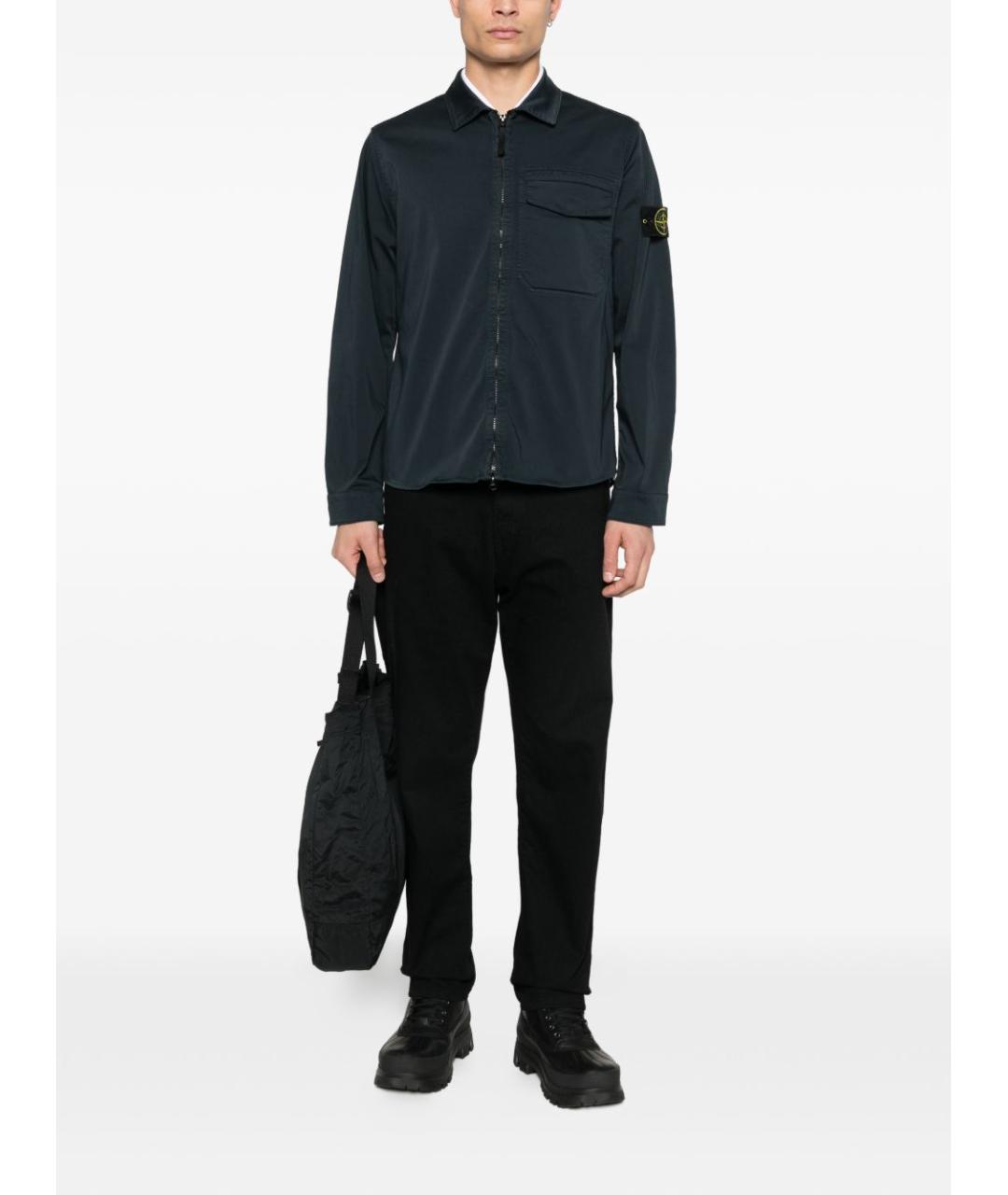 STONE ISLAND Темно-синяя хлопковая кэжуал рубашка, фото 2