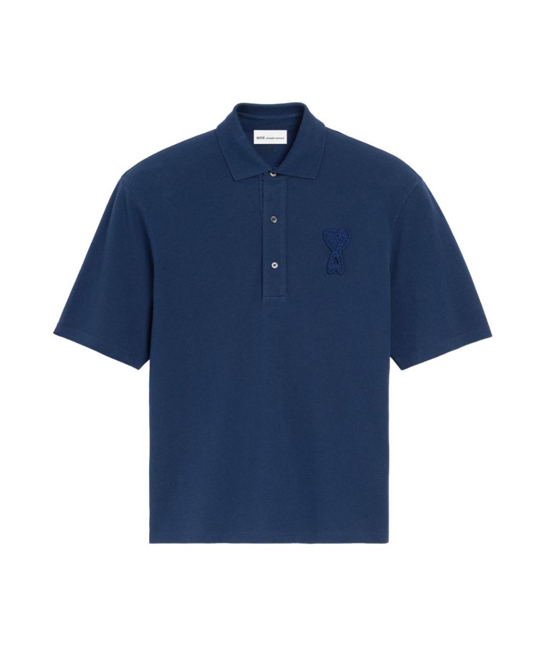 Ami Paris Синее хлопковое поло с коротким рукавом, фото 1