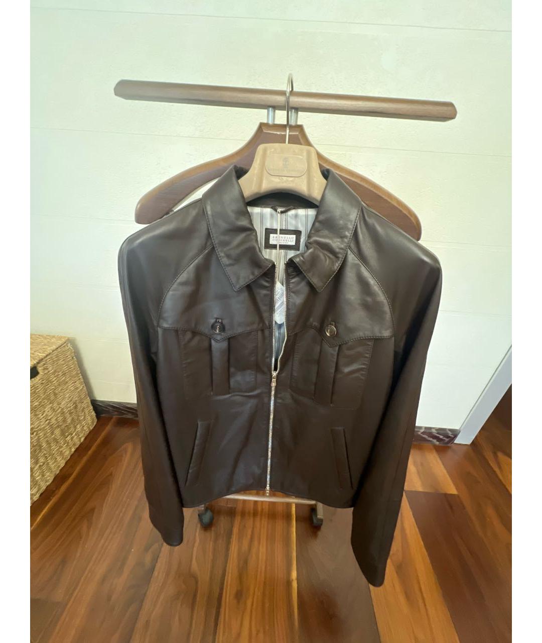 BRUNELLO CUCINELLI Коричневая кожаная куртка, фото 5