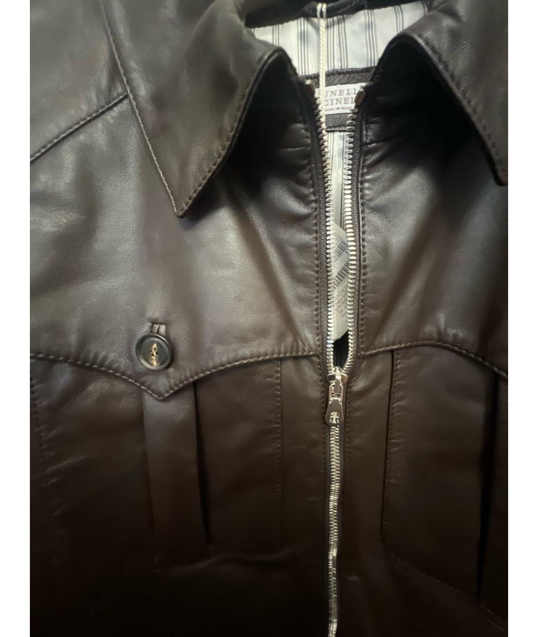 BRUNELLO CUCINELLI Коричневая кожаная куртка, фото 4