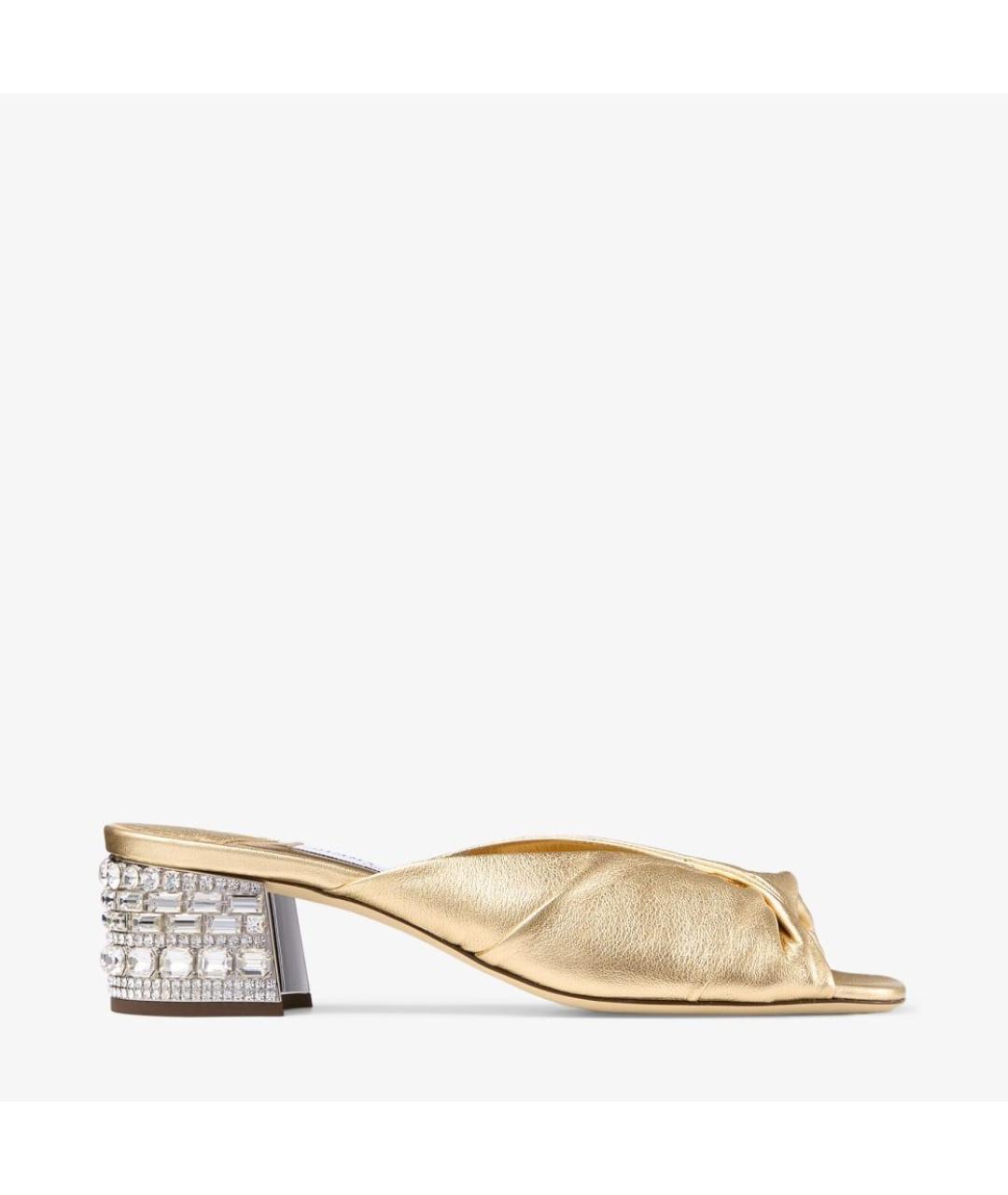 JIMMY CHOO Золотые кожаные мюли, фото 2