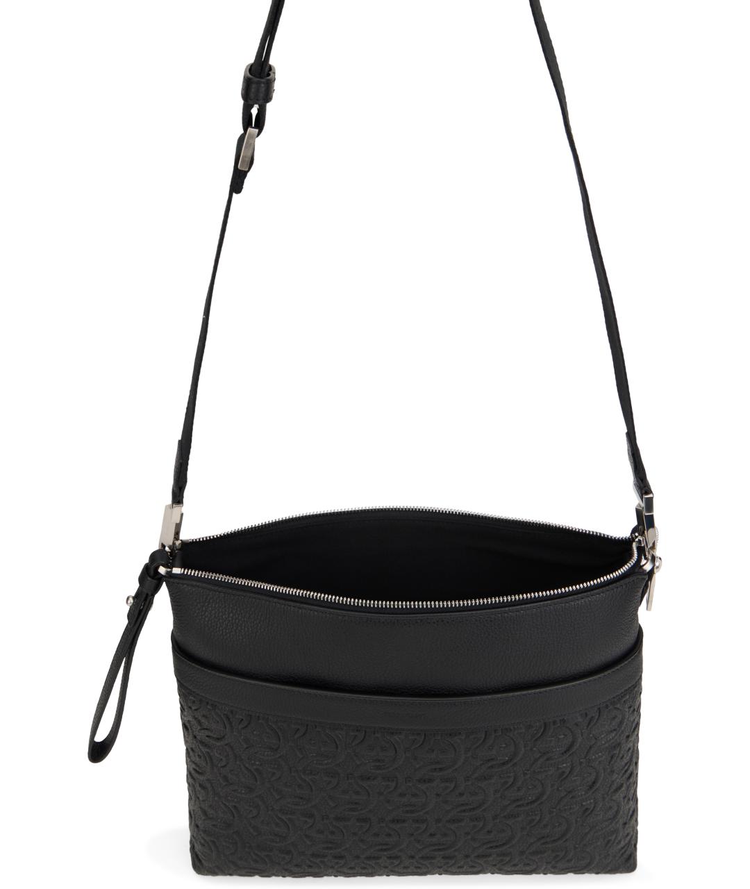 FERRAGAMO Черная кожаная сумка на плечо, фото 3