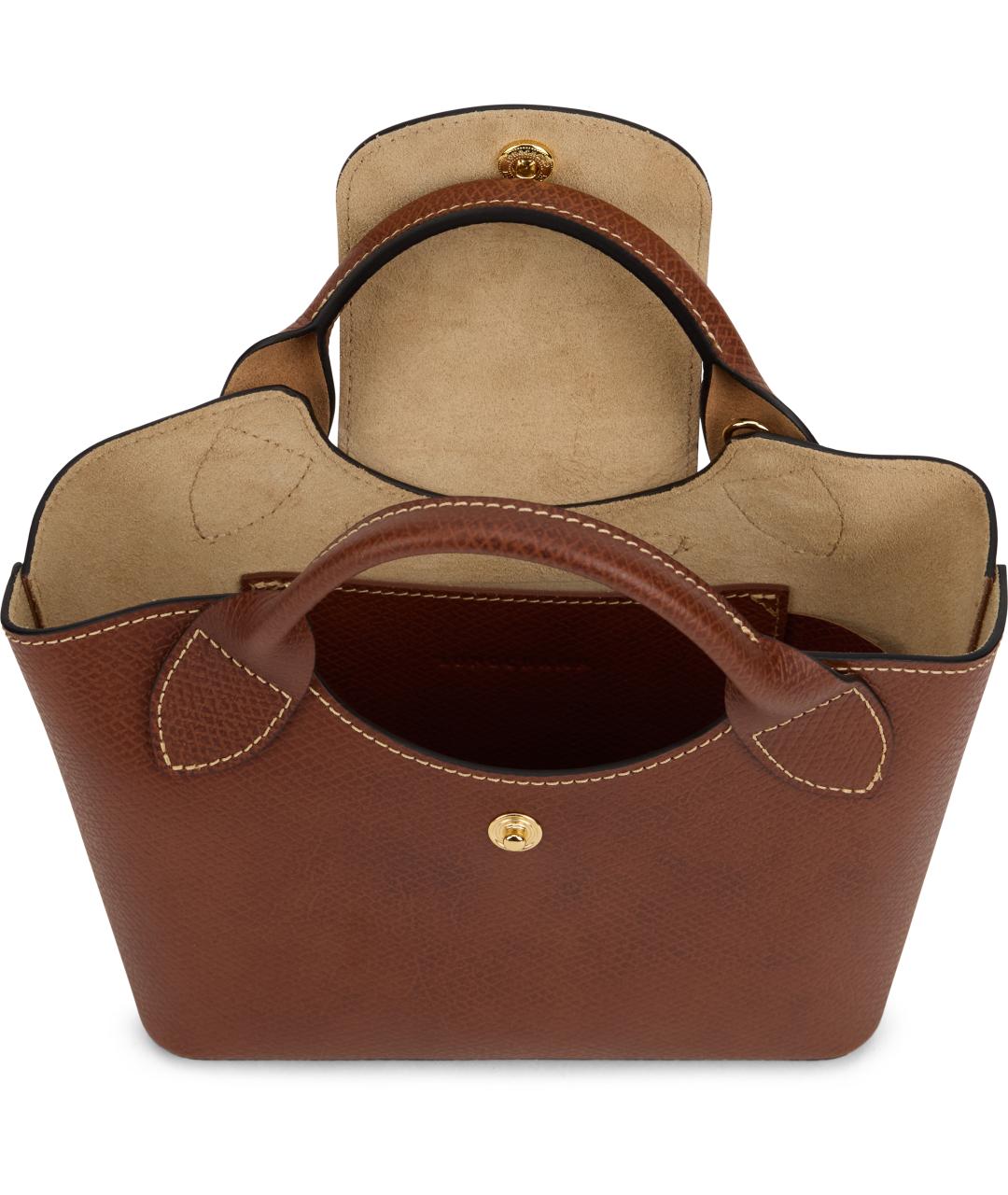 LONGCHAMP Коричневая кожаная сумка с короткими ручками, фото 5