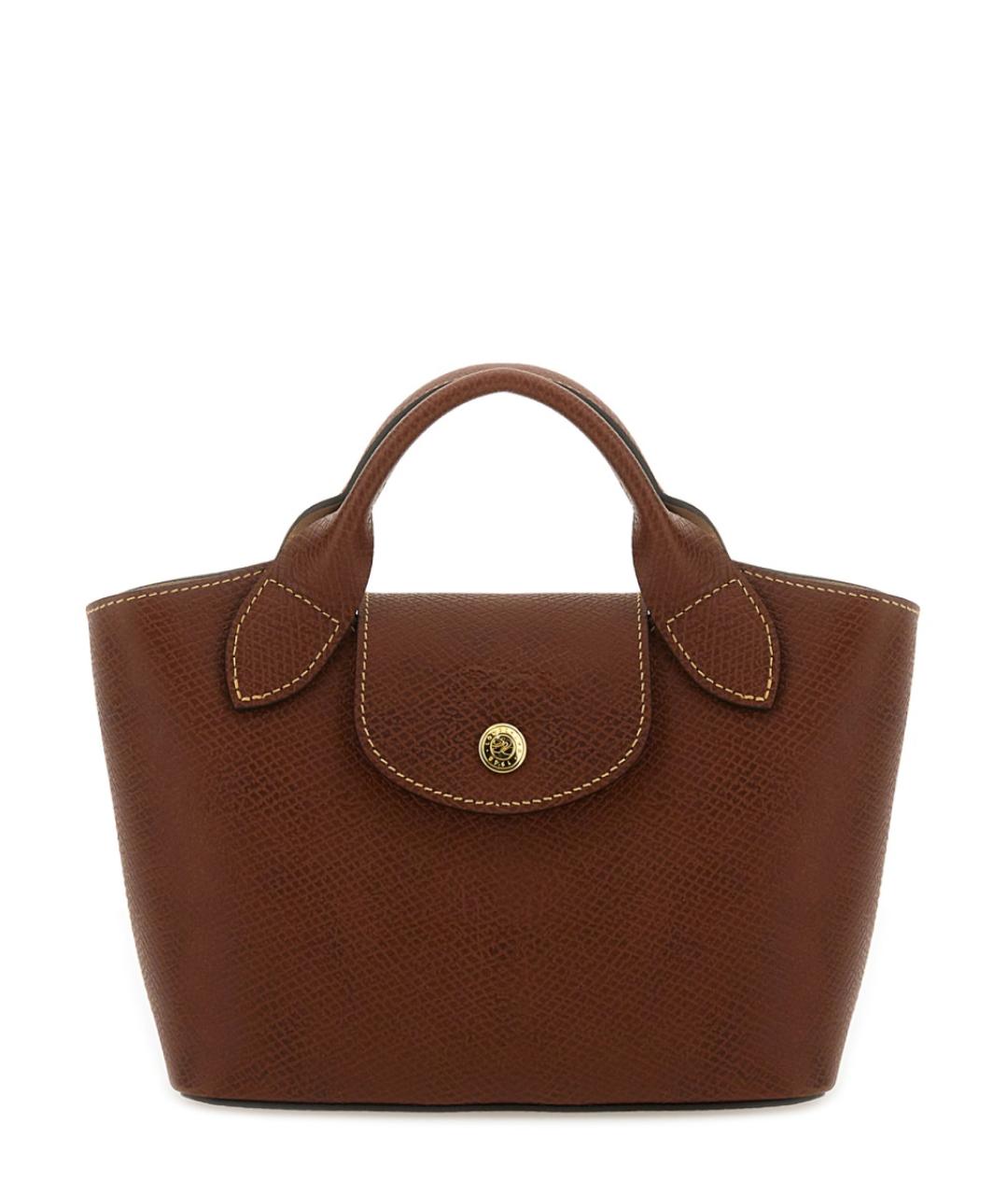 LONGCHAMP Коричневая кожаная сумка с короткими ручками, фото 1