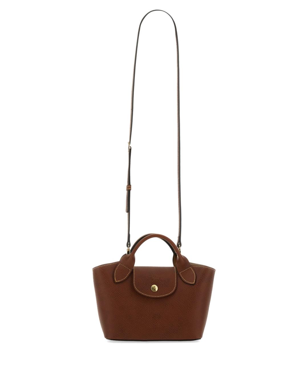 LONGCHAMP Коричневая кожаная сумка с короткими ручками, фото 3