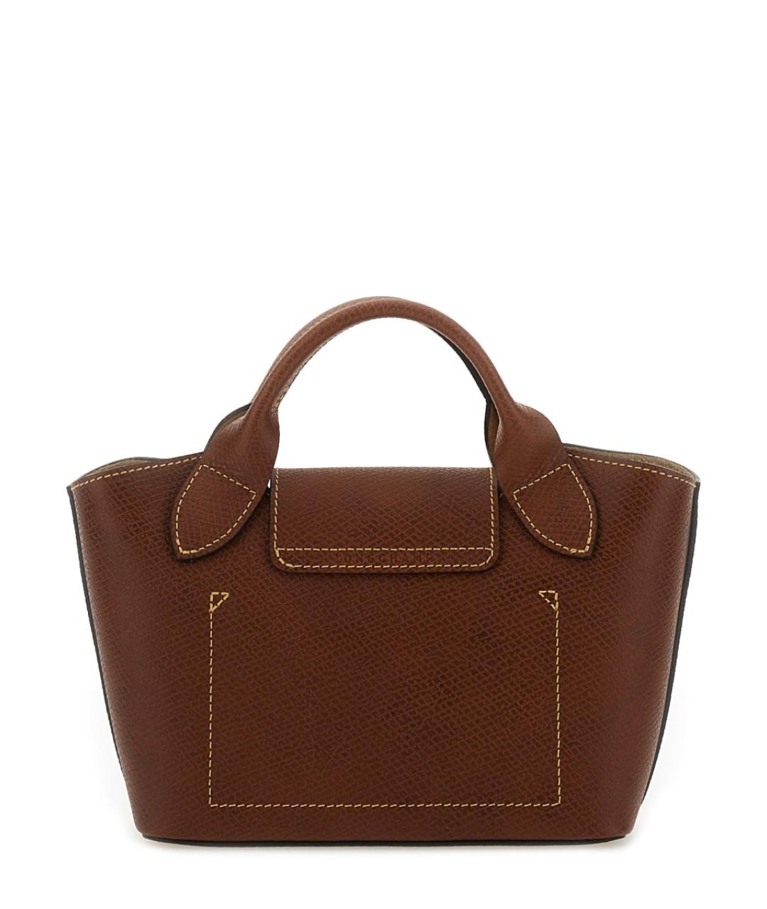 LONGCHAMP Коричневая кожаная сумка с короткими ручками, фото 2