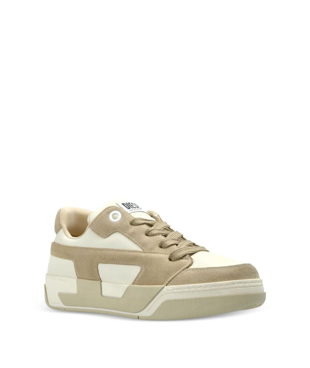 DIESEL Бежевые кожаные низкие кроссовки / кеды, фото 5