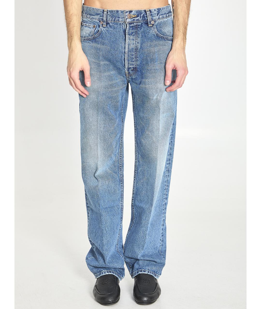 CELINE Синие хлопковые прямые джинсы, фото 5