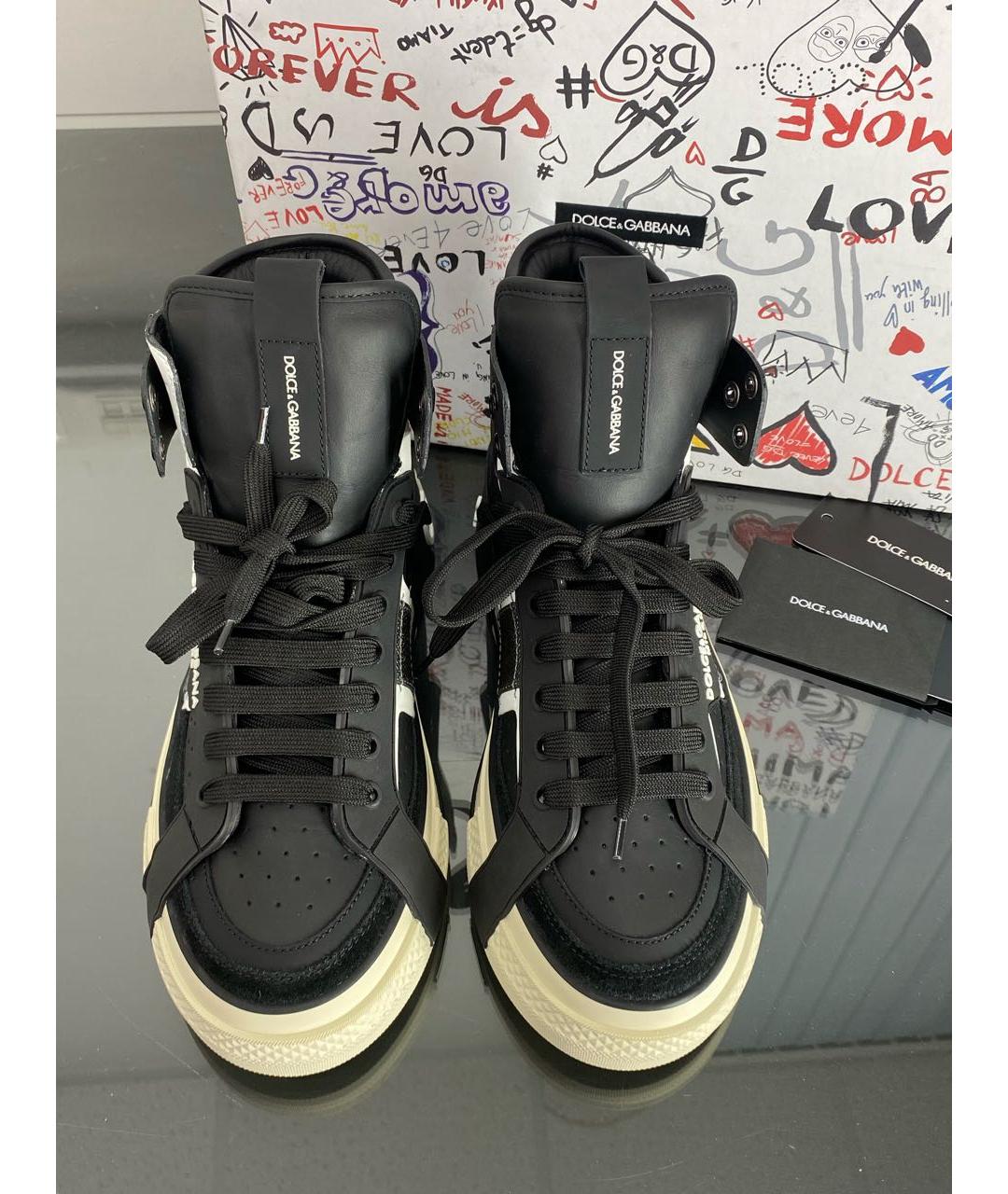 DOLCE&GABBANA Черные кожаные кеды, фото 2