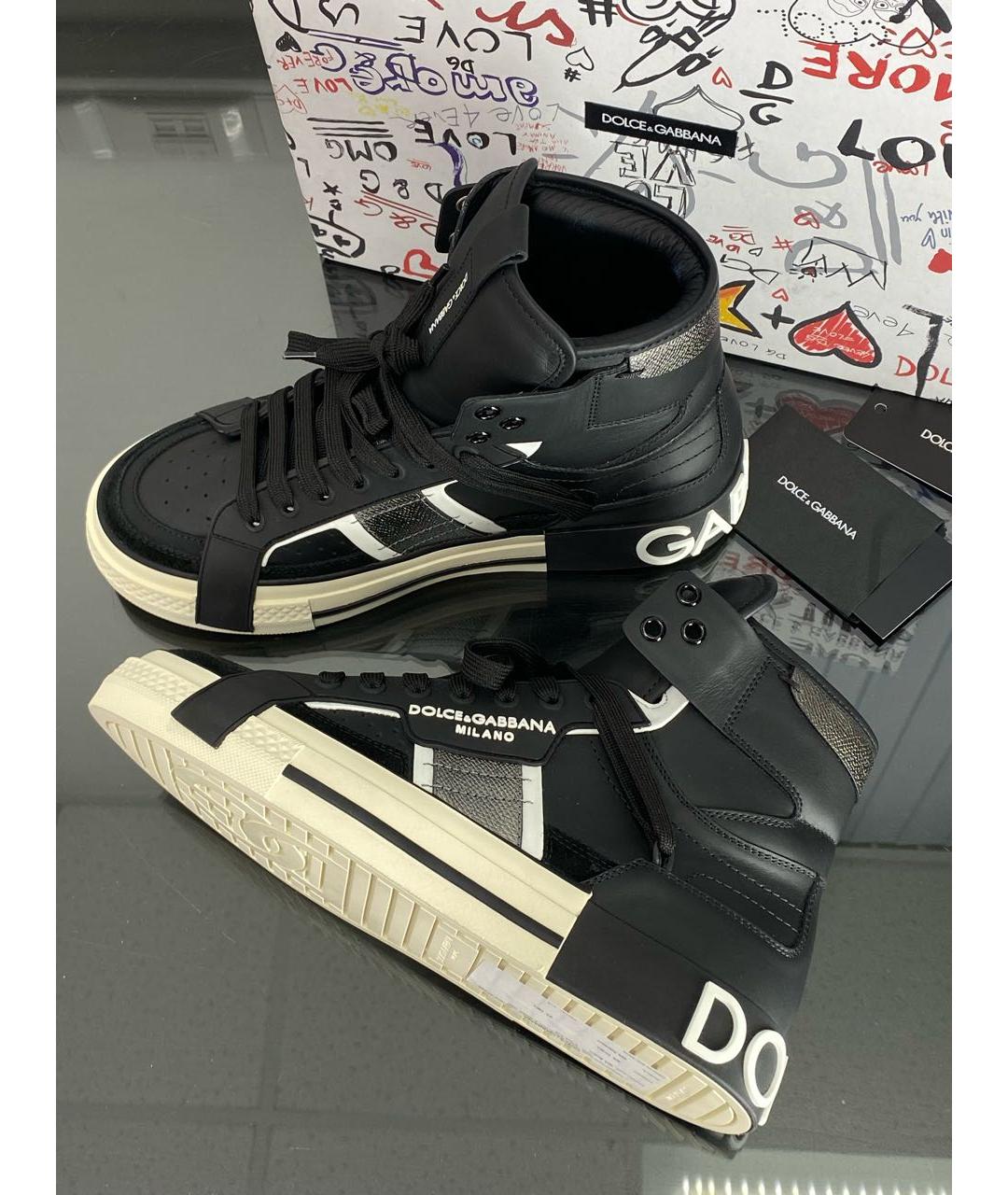 DOLCE&GABBANA Черные кожаные кеды, фото 3