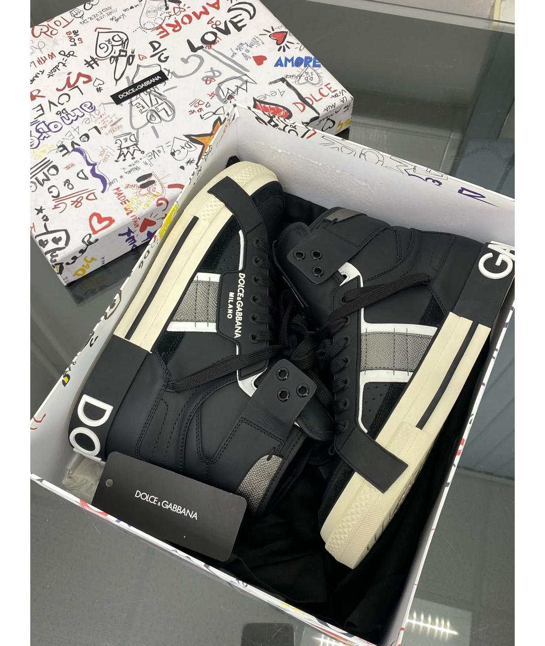 DOLCE&GABBANA Черные кожаные кеды, фото 5