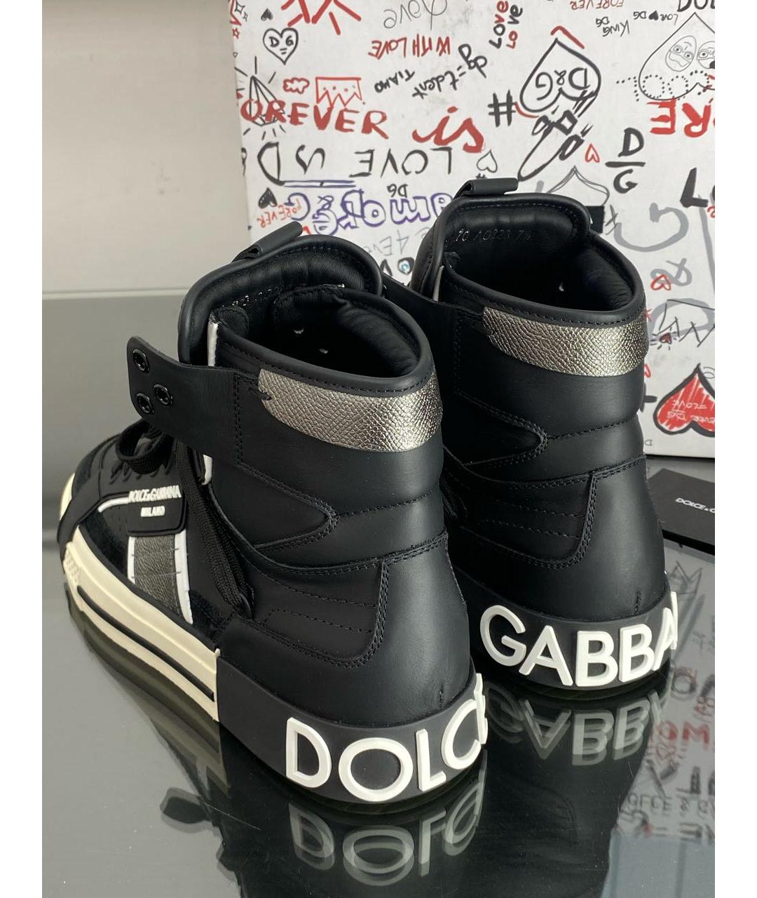 DOLCE&GABBANA Черные кожаные кеды, фото 4