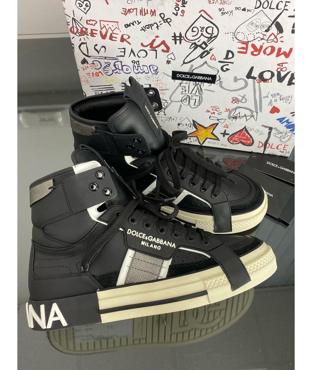 DOLCE&GABBANA Черные кожаные кеды, фото 8