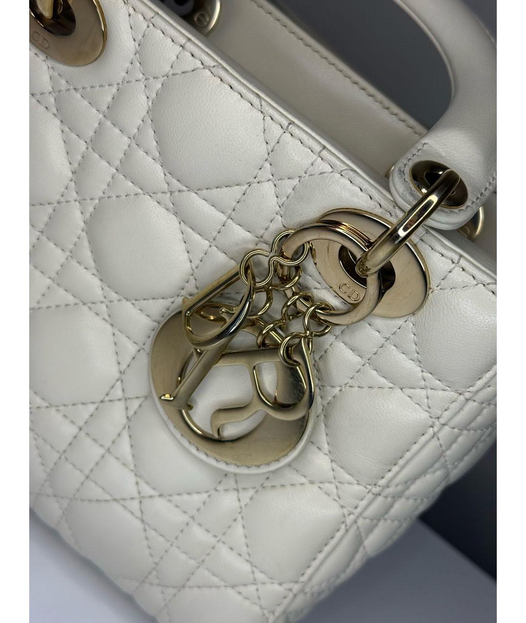 CHRISTIAN DIOR Белая кожаная сумка с короткими ручками, фото 3