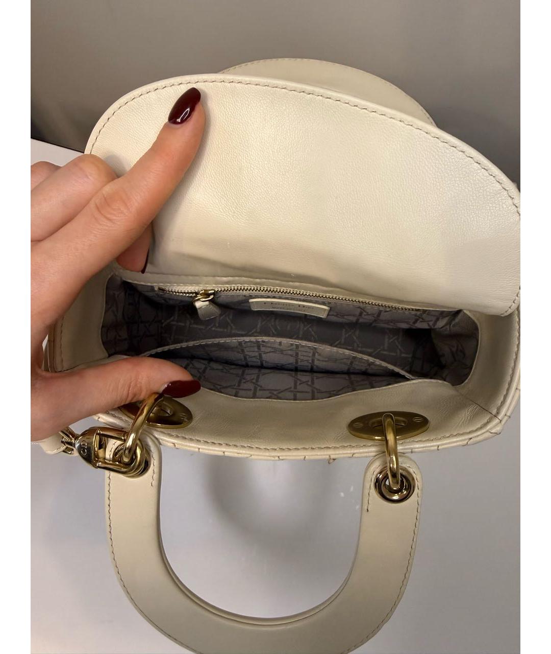 CHRISTIAN DIOR Белая кожаная сумка с короткими ручками, фото 6