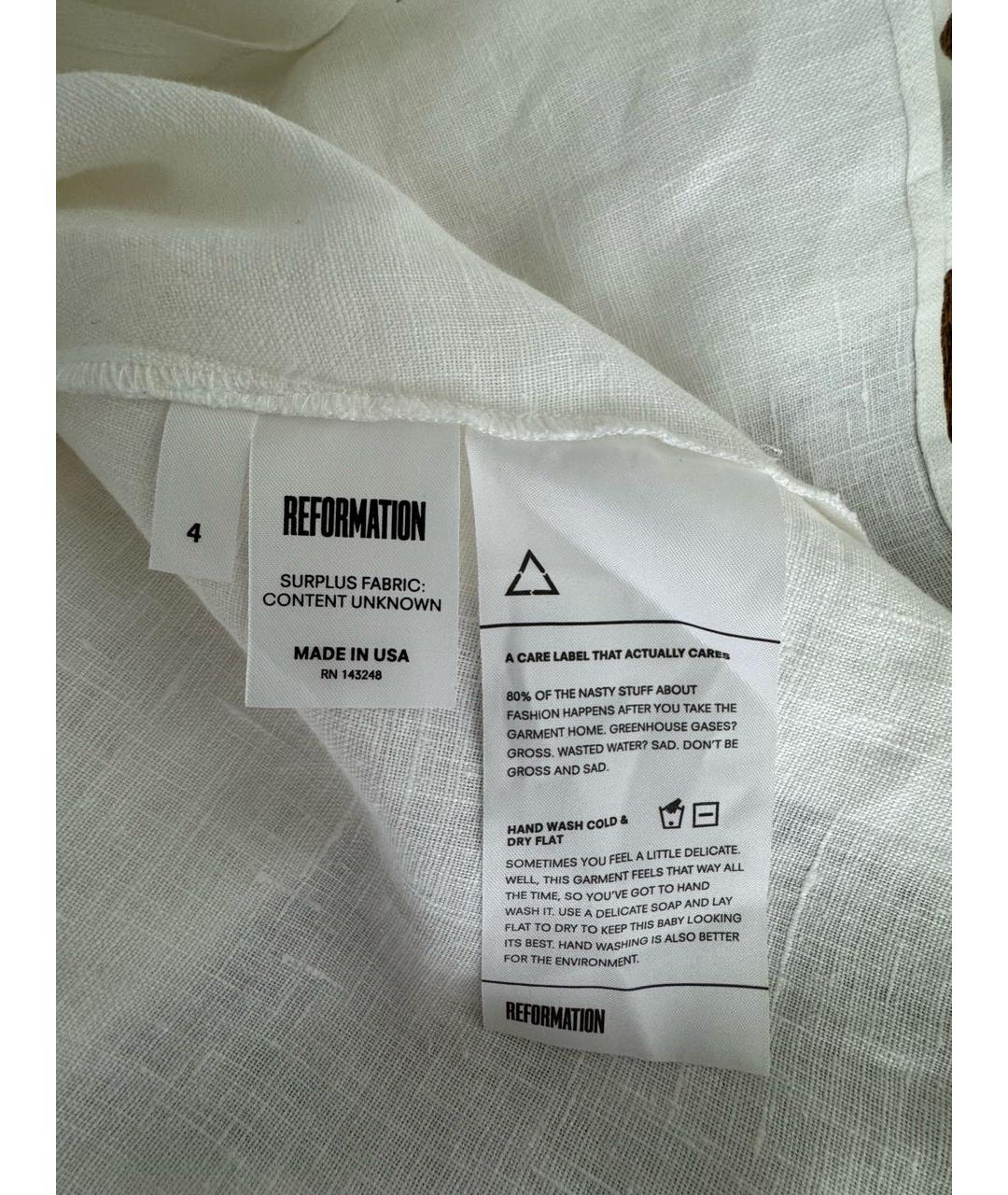 REFORMATION Белое льняное повседневное платье, фото 4