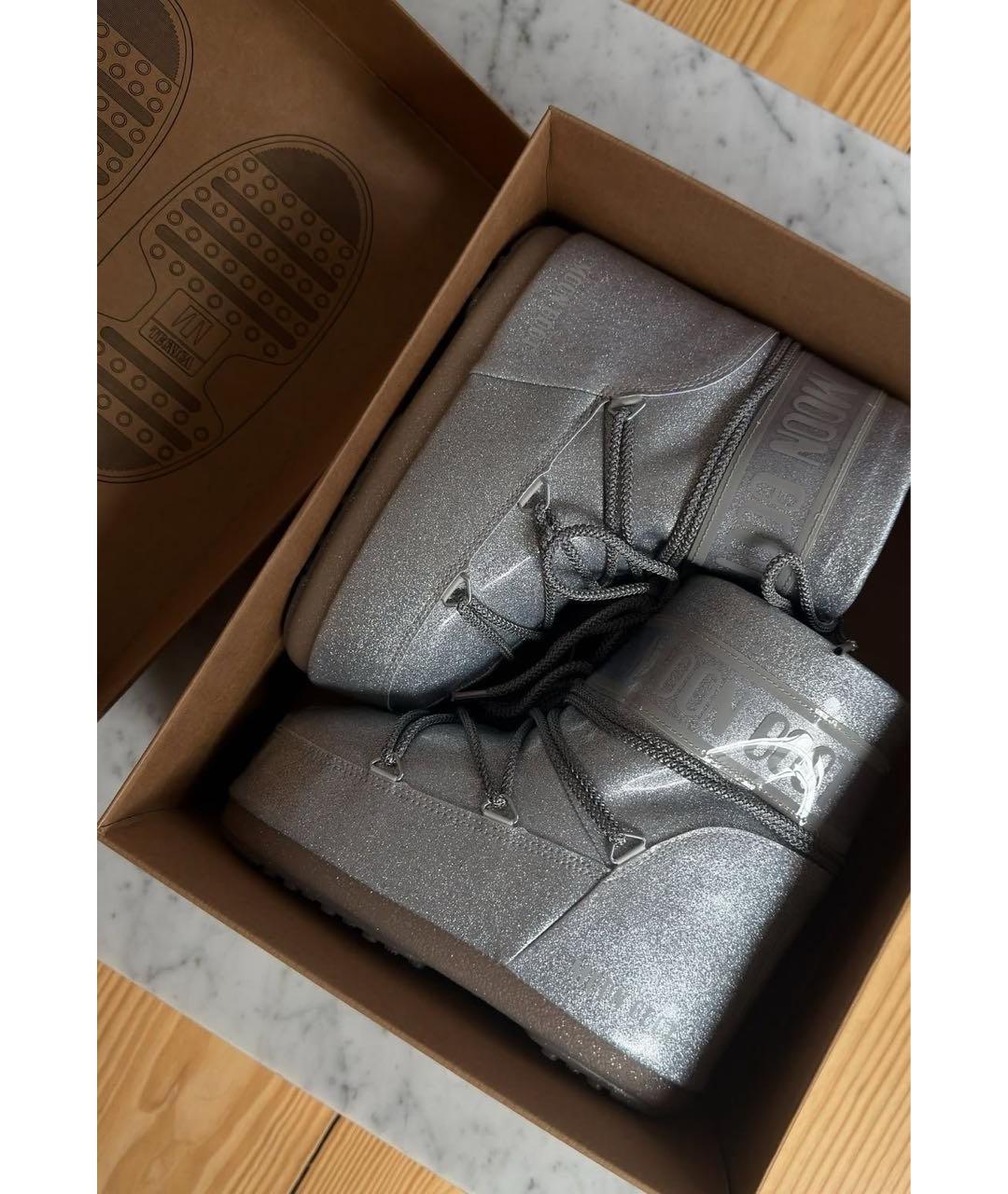 MOON BOOT Серебряные резиновые ботинки, фото 4