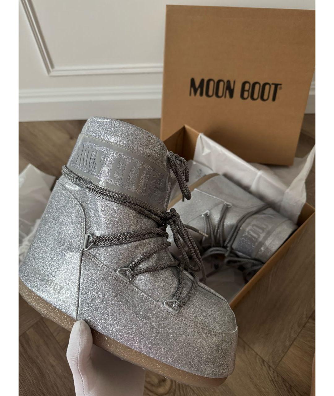 MOON BOOT Серебряные резиновые ботинки, фото 4