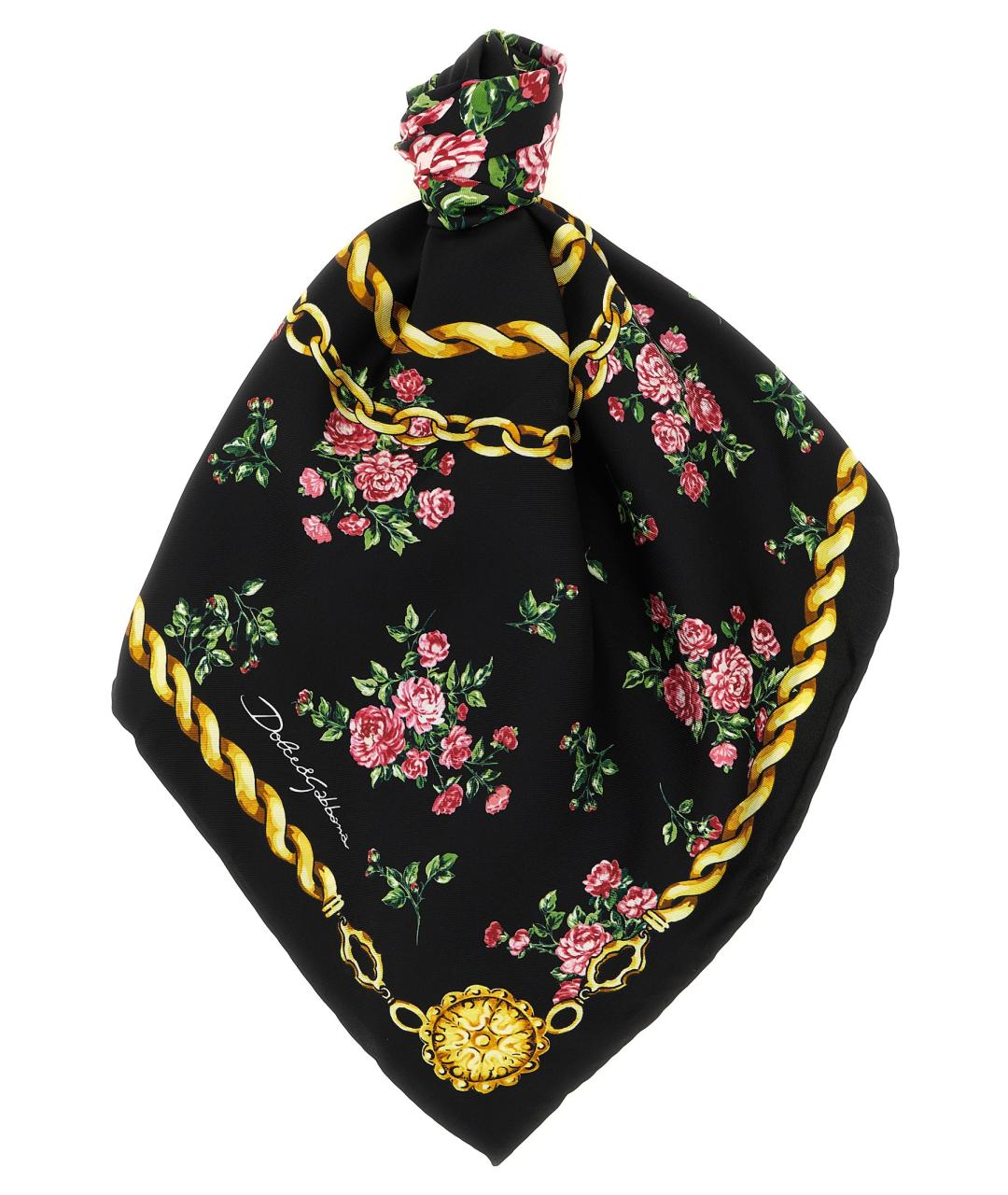 DOLCE&GABBANA Черный шелковый шарф, фото 1