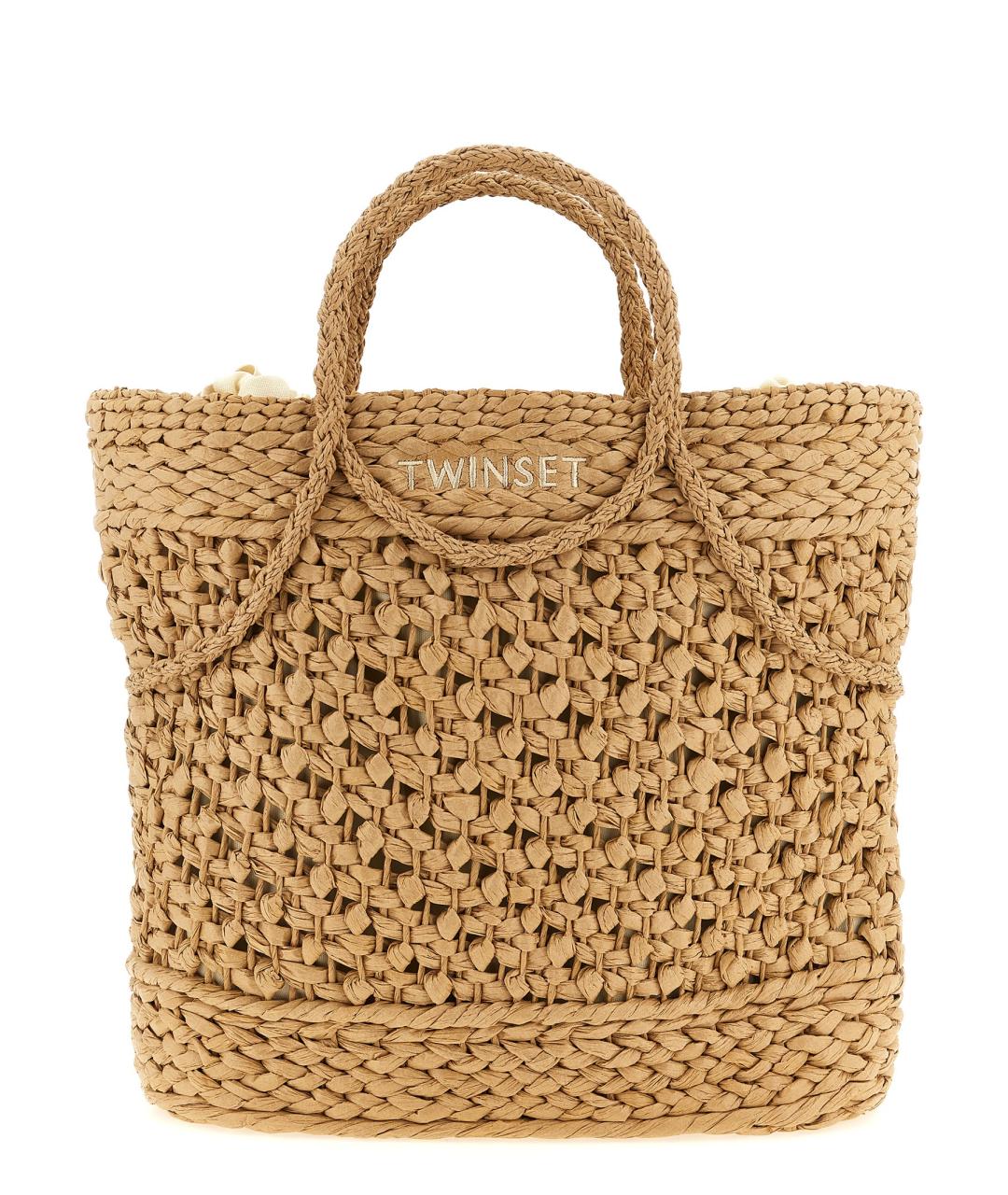 TWIN-SET Бежевая пелетеная сумка тоут, фото 1
