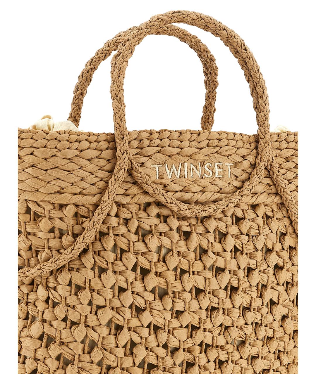 TWIN-SET Бежевая пелетеная сумка тоут, фото 3