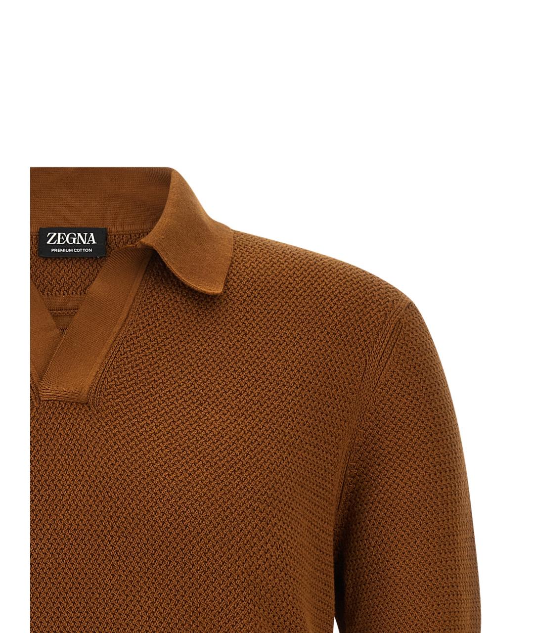 ZEGNA Коричневое хлопковое поло с коротким рукавом, фото 3