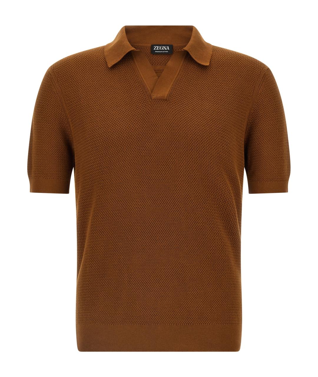 ZEGNA Коричневое хлопковое поло с коротким рукавом, фото 1