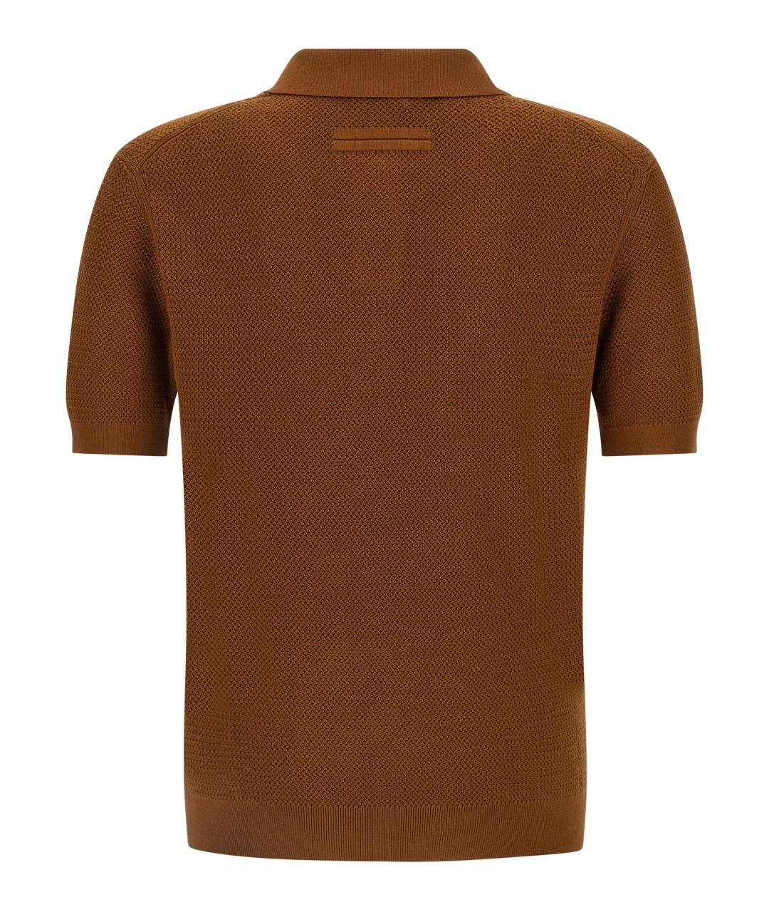 ZEGNA Коричневое хлопковое поло с коротким рукавом, фото 2