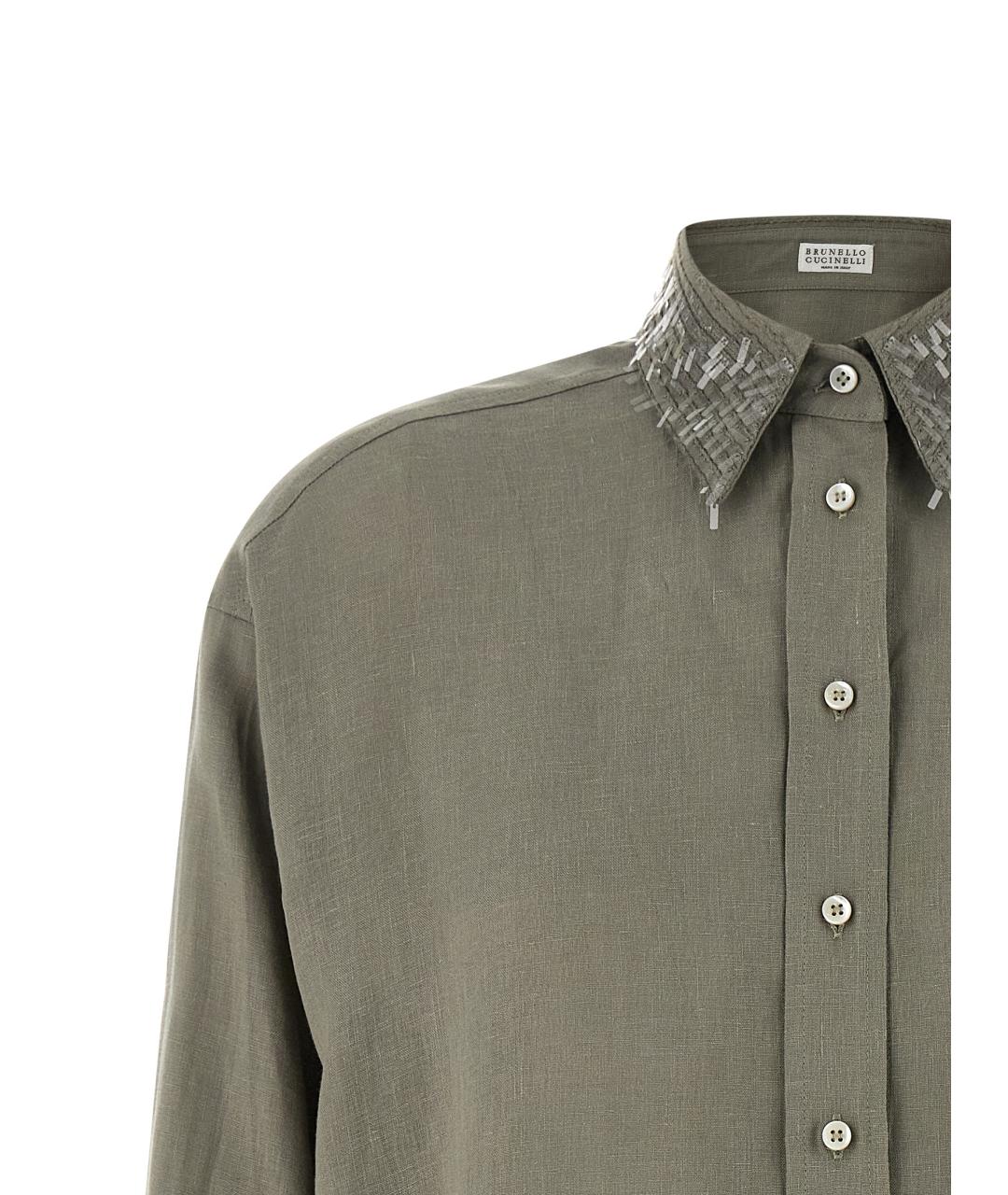 BRUNELLO CUCINELLI Зеленая льняная рубашка, фото 3