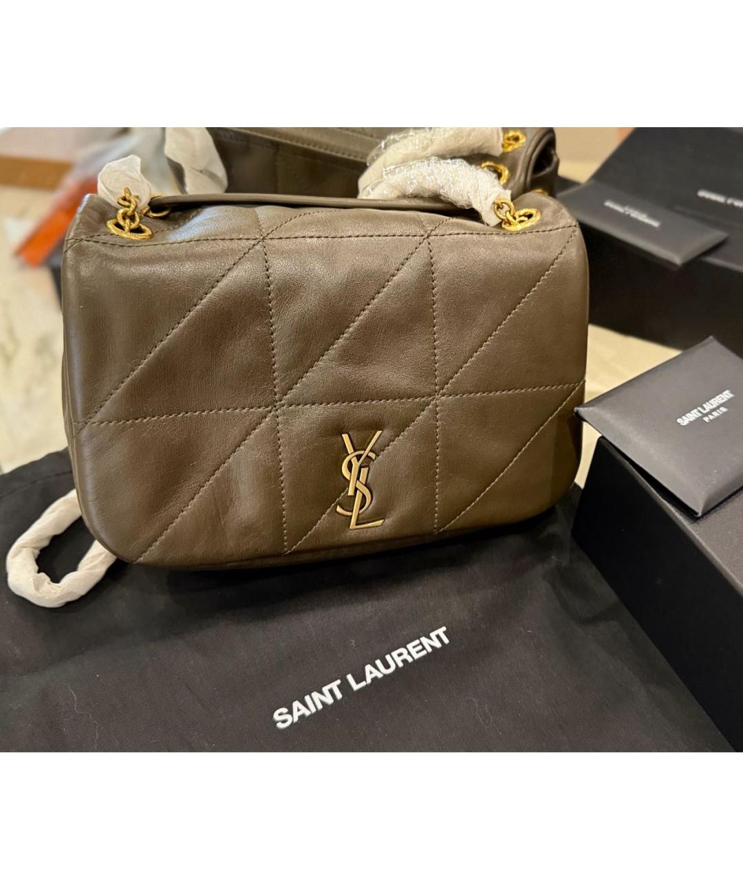 SAINT LAURENT Хаки кожаная сумка через плечо, фото 3