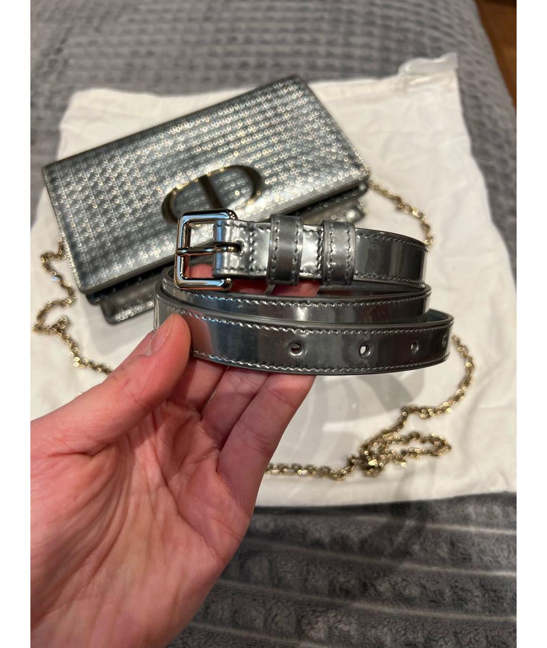 CHRISTIAN DIOR Серебряная кожаная сумка через плечо, фото 6