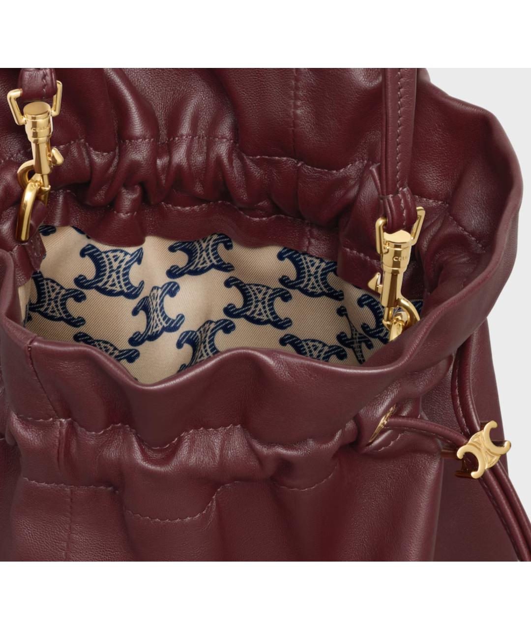 CELINE Бордовая кожаная сумка с короткими ручками, фото 3