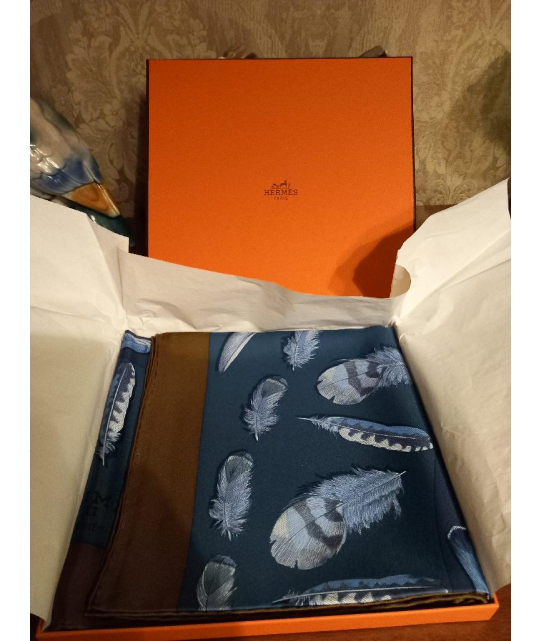 HERMES Синий шелковый платок, фото 4