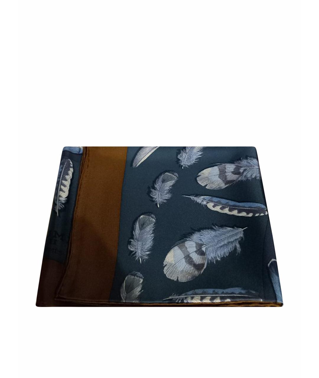 HERMES Синий шелковый платок, фото 1
